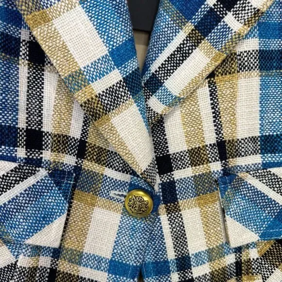 NEW Smythe Cut-Away Blazer Summer Plaid Linen Cotton Size 6 - Picture 9 of 12